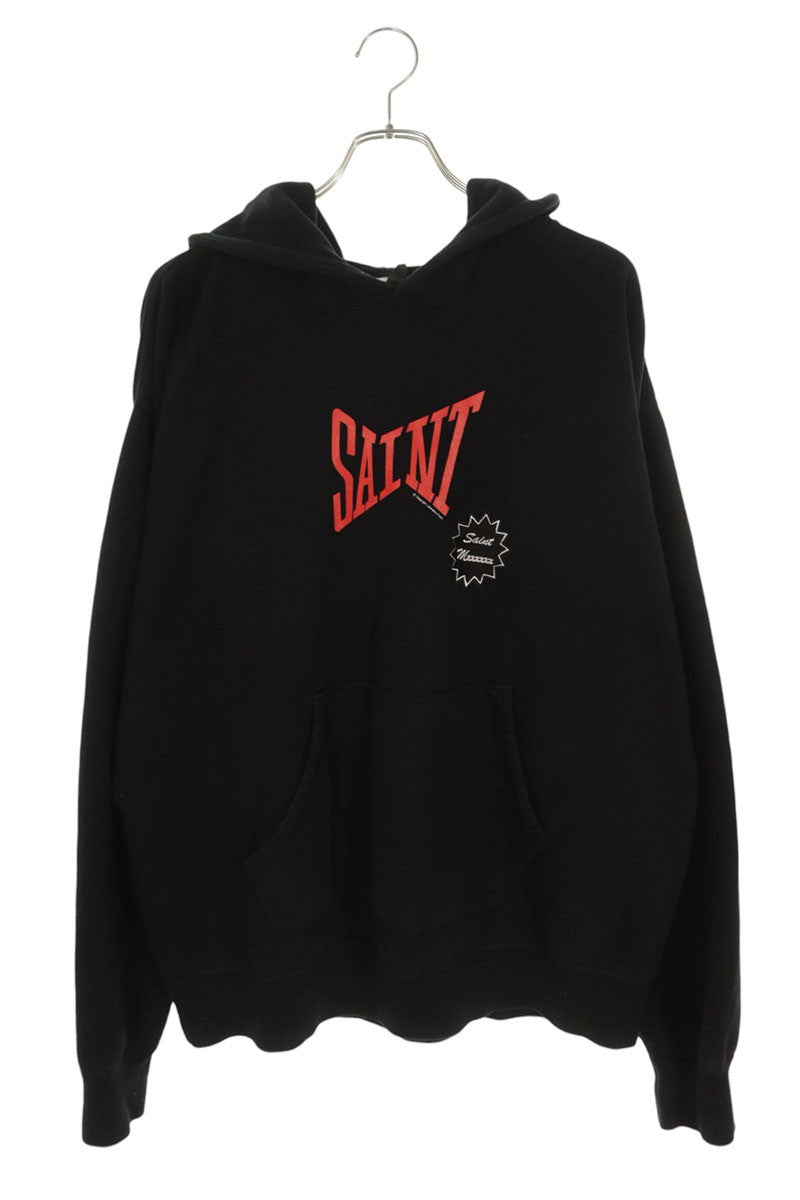 SAINT MICHAEL Logo Print Cotton Hoodie Black Size XL