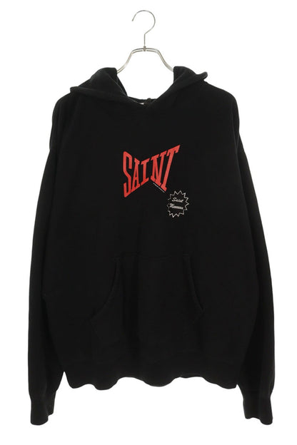 SAINT MICHAEL Logo Print Cotton Hoodie Black Size XL