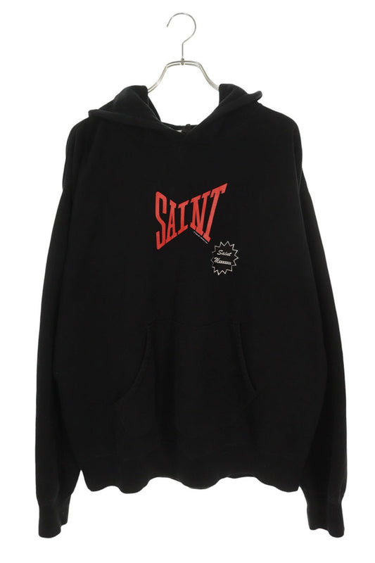 SAINT MICHAEL Logo Print Cotton Hoodie Black Size XL