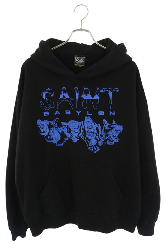 SAINT MICHAEL 25AW BABYLON Logo Print Hoodie Black Size XL