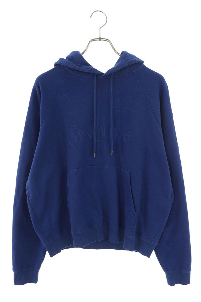 SAINT LAURENT PARIS Logo Embroidered Hoodie Blue Size XXL
