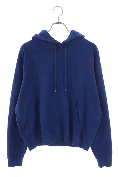SAINT LAURENT PARIS Logo Embroidered Hoodie Blue Size XXL