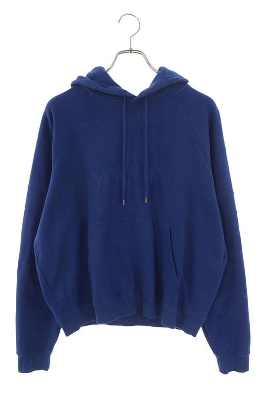 SAINT LAURENT PARIS Logo Embroidered Hoodie Blue Size XXL