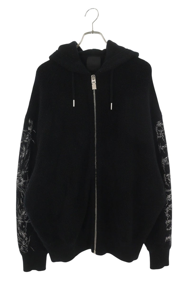 GIVENCHY Wool Ringlet Knit Zip Hoodie Black Size XS