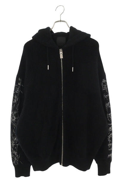 GIVENCHY Wool Ringlet Knit Zip Hoodie Black Size XS
