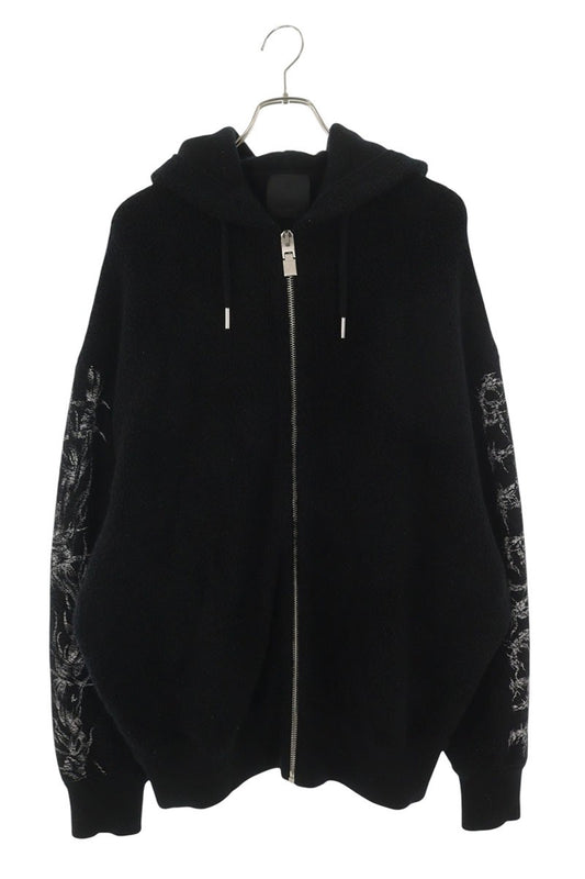 GIVENCHY Wool Ringlet Knit Zip Hoodie Black Size XS