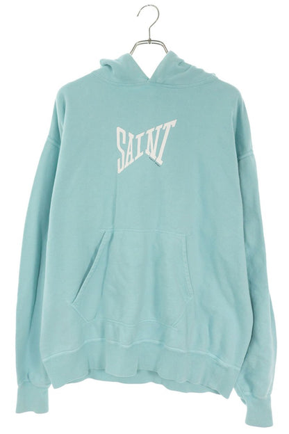 SAINT MICHAEL Logo Print Cotton Hoodie Light Blue Size XL