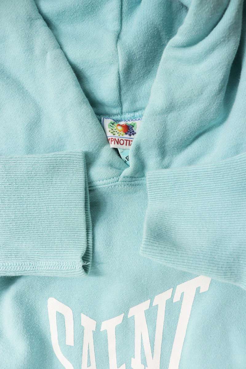 SAINT MICHAEL Logo Print Cotton Hoodie Light Blue Size XL