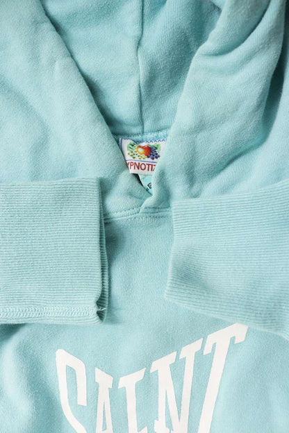 SAINT MICHAEL Logo Print Cotton Hoodie Light Blue Size XL