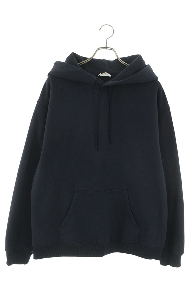 CELINE Triomphe Embroidered Pullover Hoodie Navy Size L