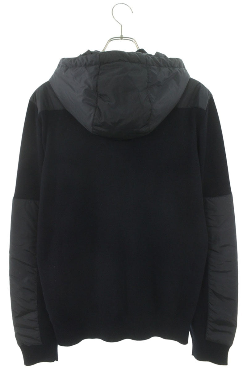 PRADA Triangle Plate Nylon Panel Knit Hoodie Navy Size L