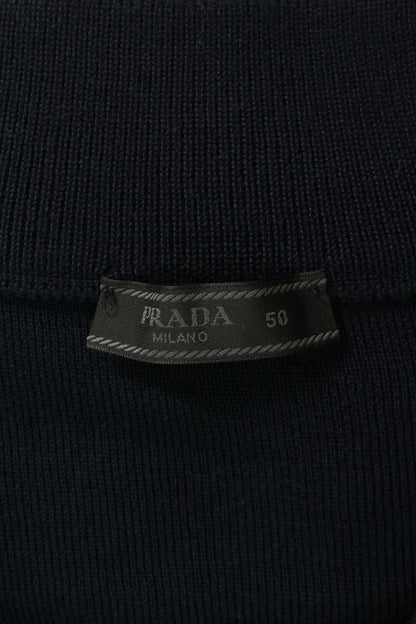 PRADA Triangle Plate Nylon Panel Knit Hoodie Navy Size L