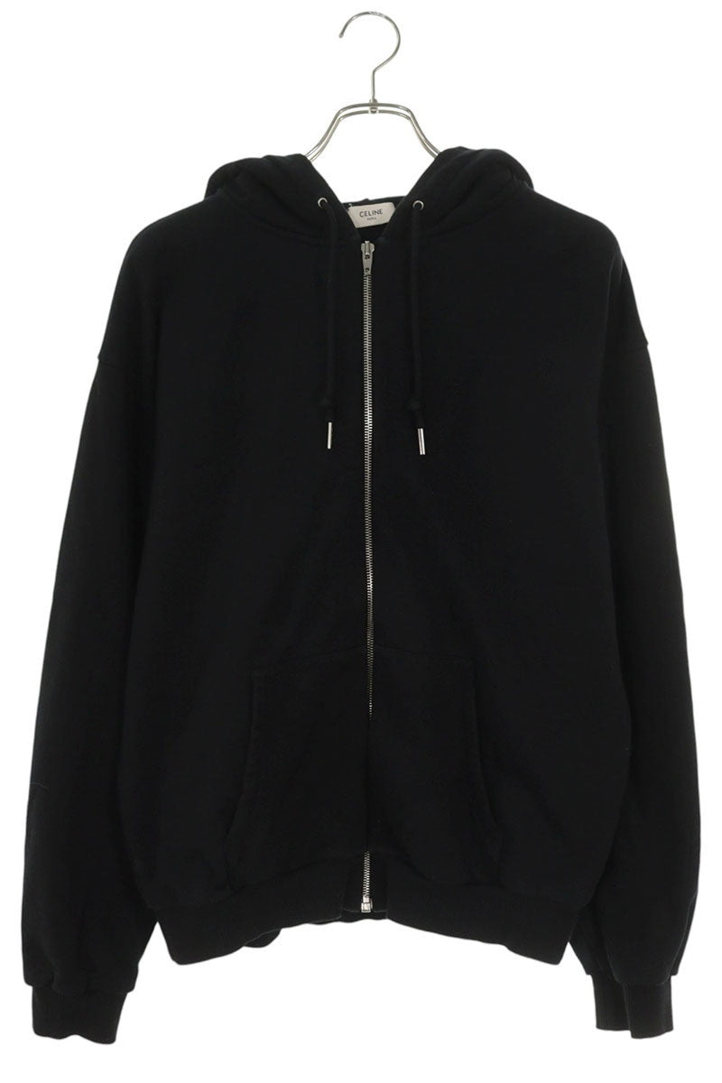 CELINE Hood Logo Zip-Up Hoodie Black Size L