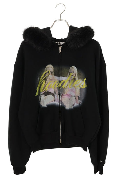 GRAILZ Human Print Faux Fur Zip Hoodie Black Size M
