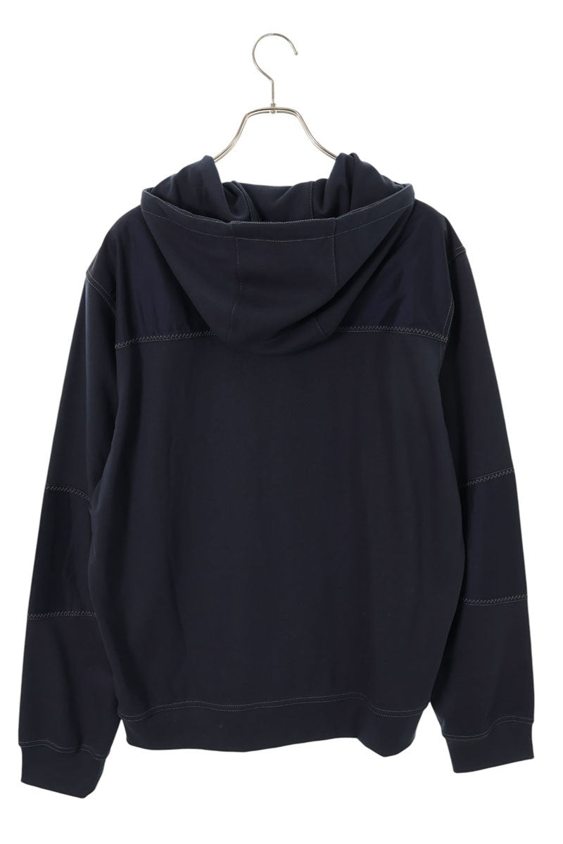 HERMES Voile H Nylon Panel Zip Hoodie Navy Cotton Size M