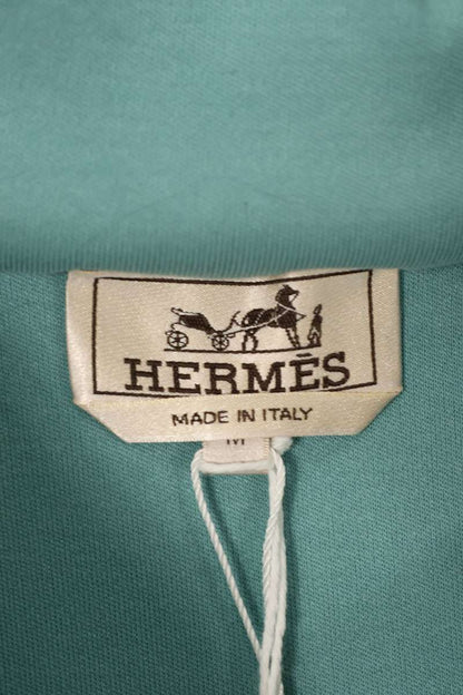 HERMES Voile H Nylon Panel Zip Hoodie Light Green Size M