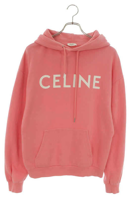 CELINE Logo Print Pullover Hoodie Pink Size S