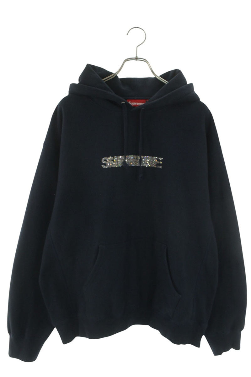 SUPREME FW25 Swarovski Motion Logo Hoodie Navy Cotton Size L