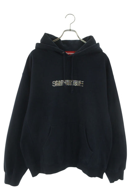 SUPREME FW25 Swarovski Motion Logo Hoodie Navy Cotton Size L