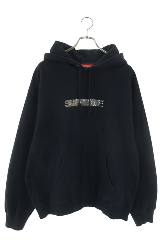 SUPREME FW25 Swarovski Motion Logo Hoodie Navy Cotton Size L