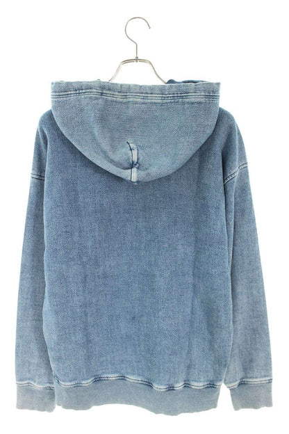 DIESEL Logo Patch Pullover Hoodie Blue Cotton Size S