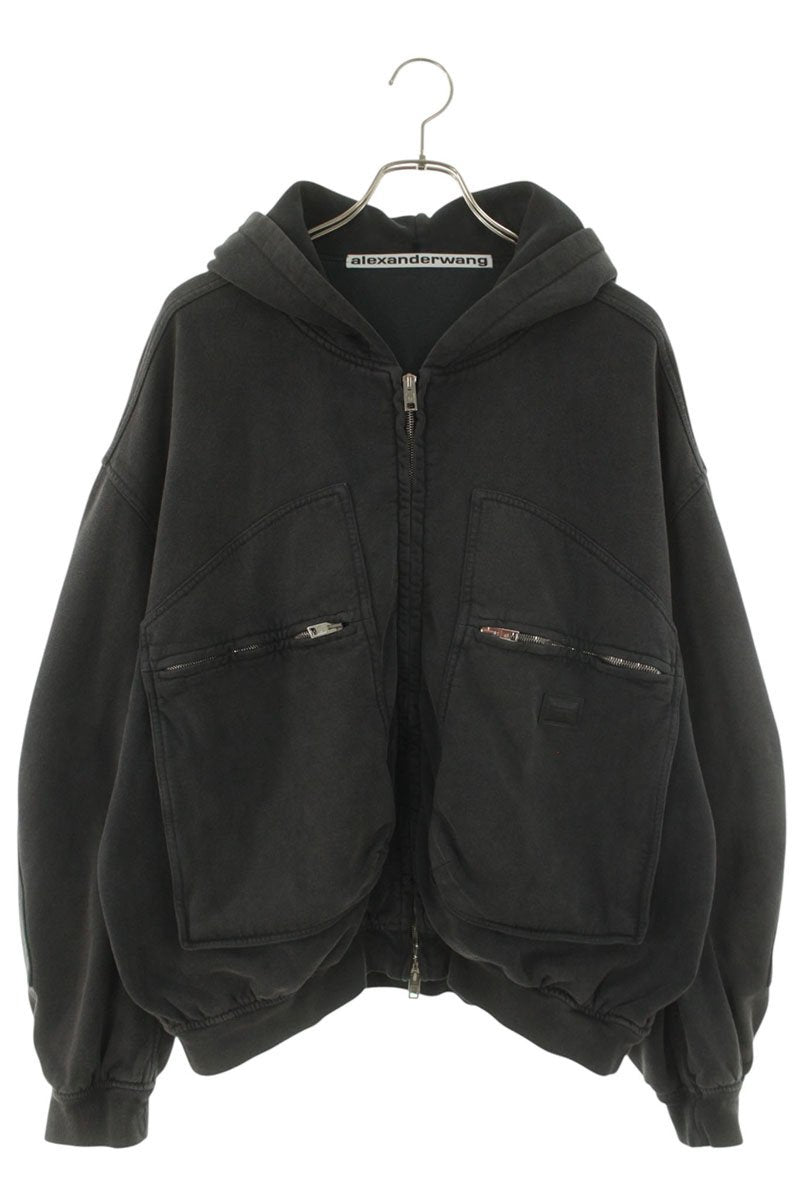 ALEXANDER WANG Double Zip Cargo Hoodie Black Cotton Size M