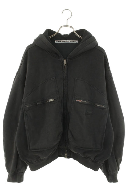 ALEXANDER WANG Double Zip Cargo Hoodie Black Cotton Size M