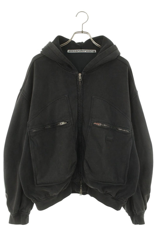 ALEXANDER WANG Double Zip Cargo Hoodie Black Cotton Size M