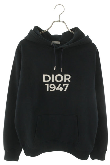 DIOR Logo Embroidered Pullover Hoodie Navy Cotton Size S