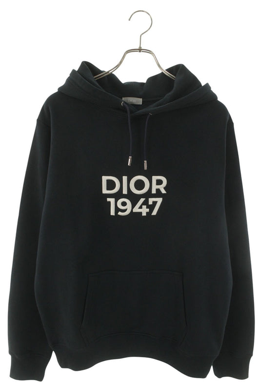 DIOR Logo Embroidered Pullover Hoodie Navy Cotton Size S