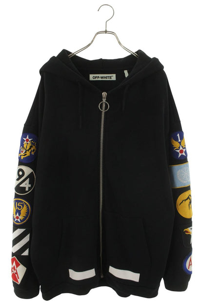 OFF-WHITE Patch Zip-up Hoodie Black Size S