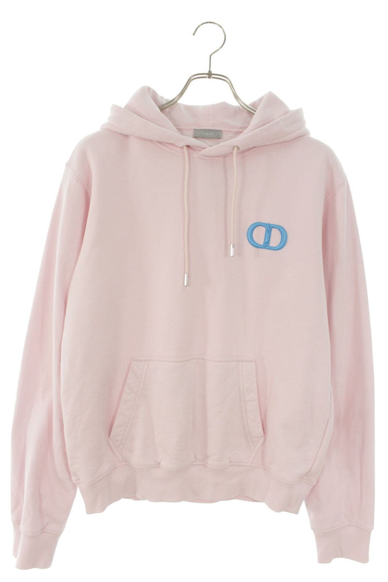 DIOR CD Logo Embroidered Pullover Hoodie Pink Size M