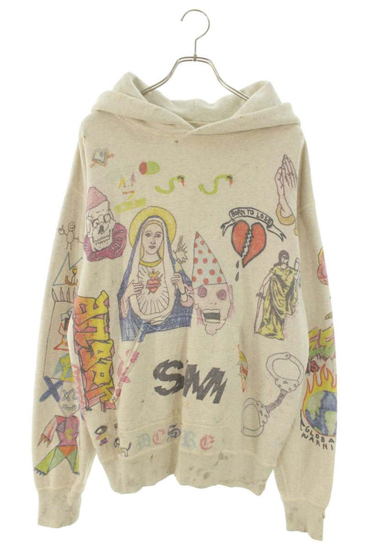 SAINT MICHAEL SS21 Graphic Distressed Pullover Hoodie Size L
