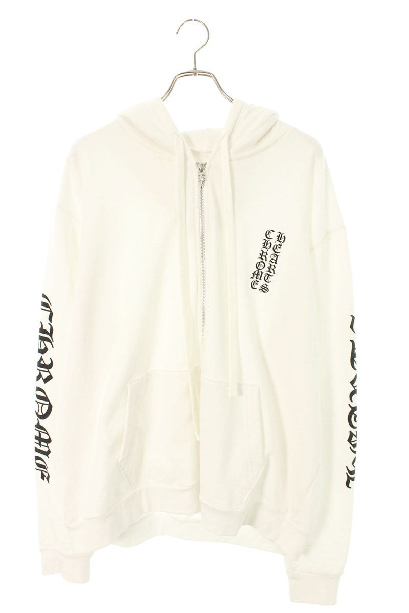 Chrome Hearts Sleeve Logo Print Zip Hoodie White Size L