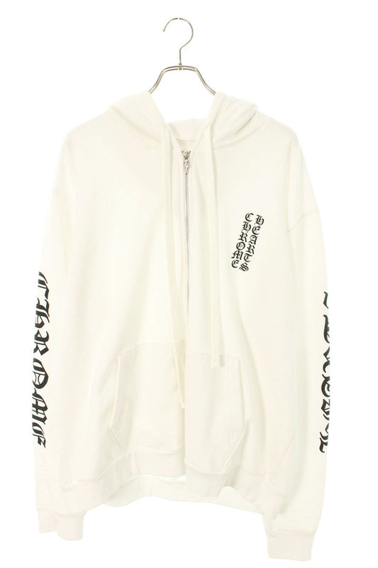 Chrome Hearts Sleeve Logo Print Zip Hoodie White Size L