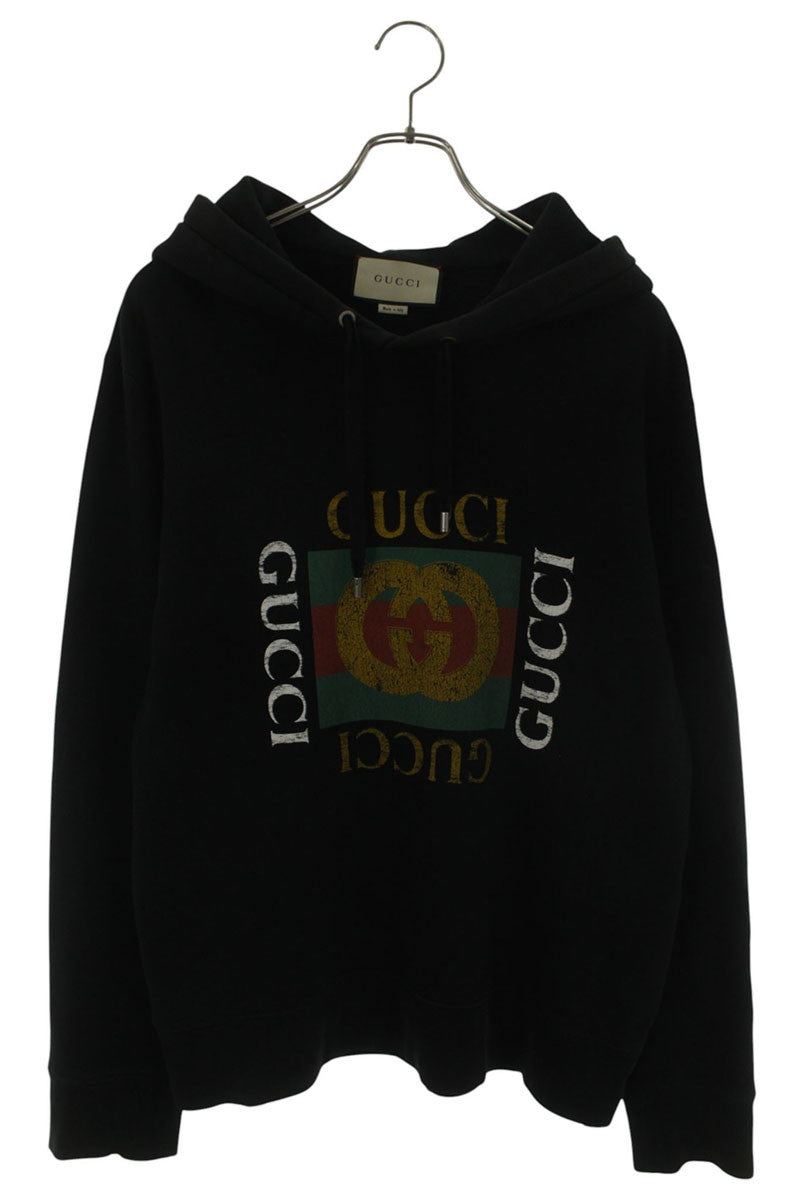 GUCCI Vintage Logo Pullover Hoodie Black Size M