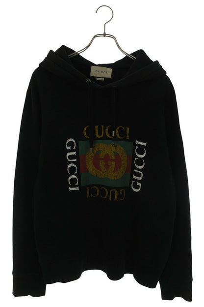 GUCCI Vintage Logo Pullover Hoodie Black Size M