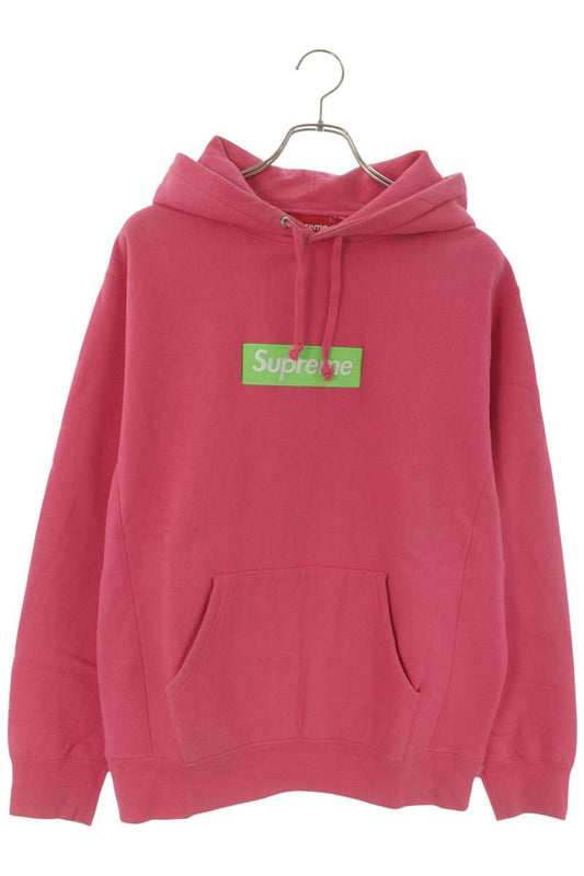 SUPREME 17AW Pink Box Logo Hooded Sweatshirt Size L
