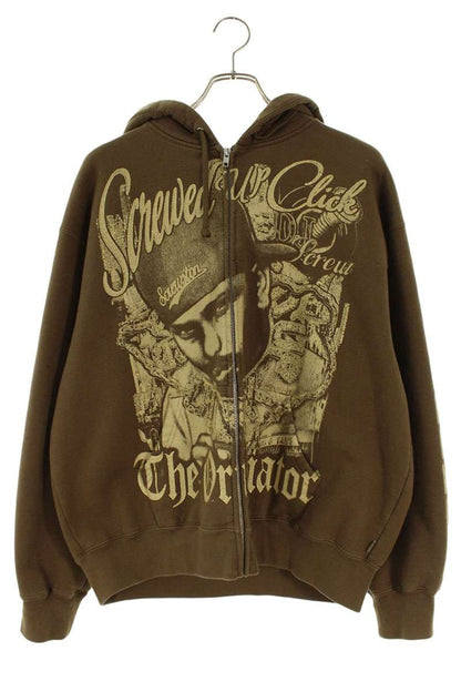 SUPREME DJ SCREW All-Over Print Zip Hoodie Brown Size M