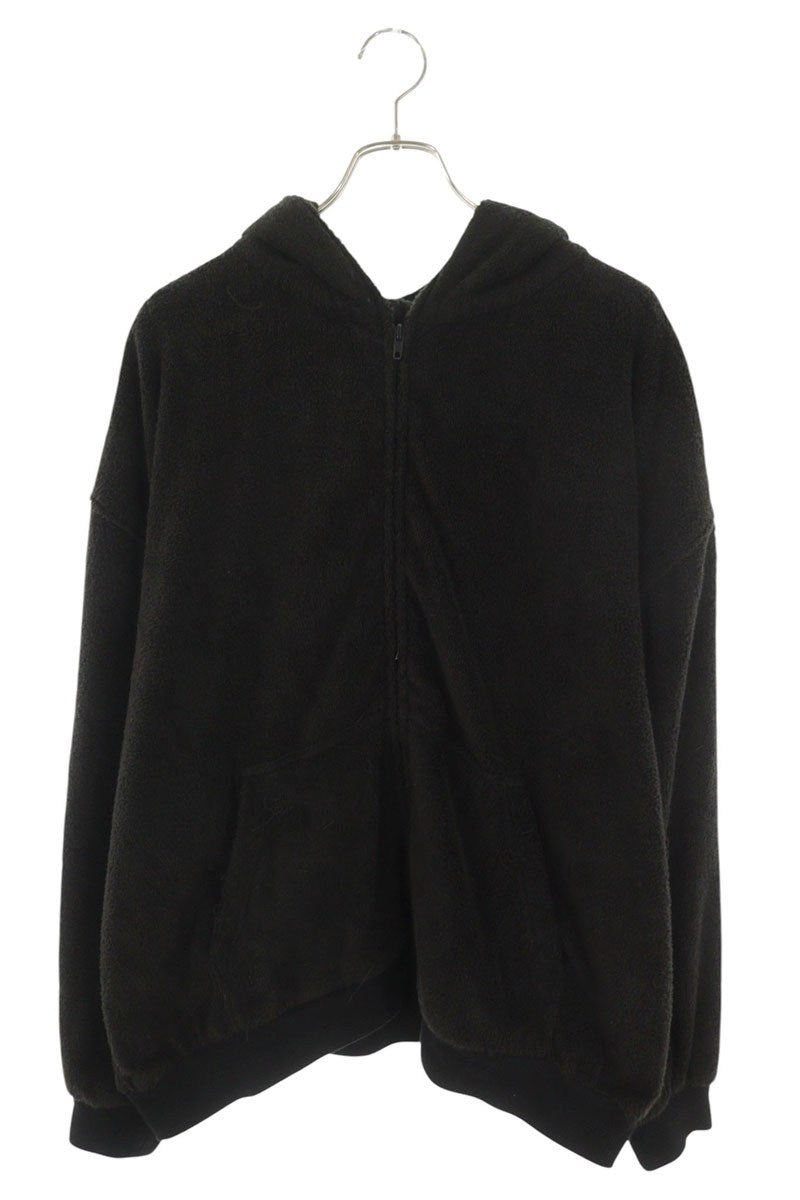 BALENCIAGA Black Pile Fabric Zip-Up Hoodie Size L