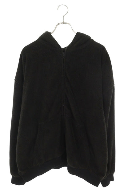 BALENCIAGA Black Pile Fabric Zip-Up Hoodie Size L
