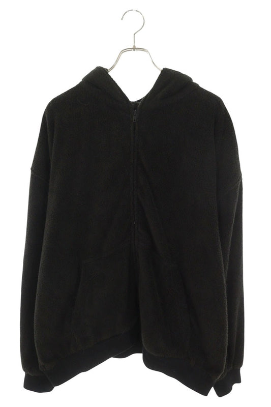 BALENCIAGA Black Pile Fabric Zip-Up Hoodie Size L