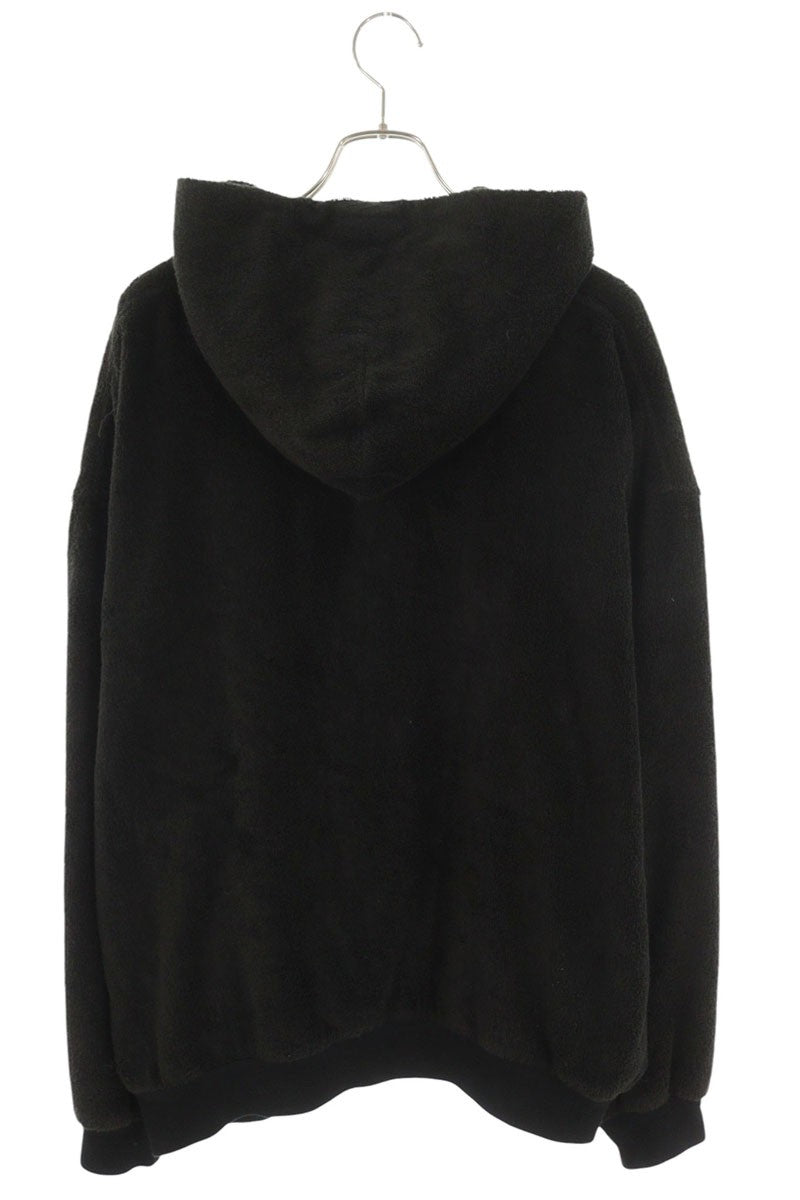 BALENCIAGA Black Pile Fabric Zip-Up Hoodie Size L