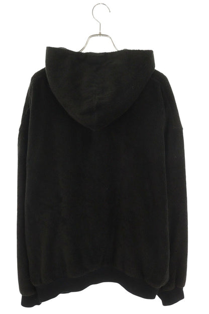 BALENCIAGA Black Pile Fabric Zip-Up Hoodie Size L