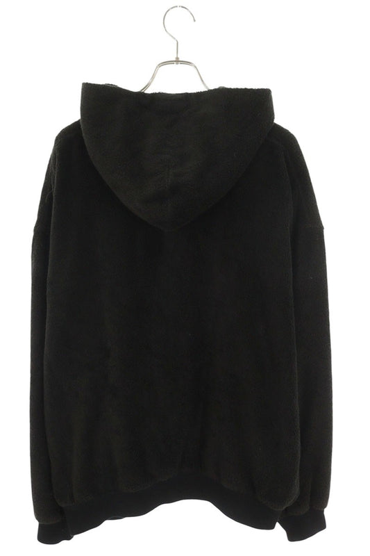BALENCIAGA Black Pile Fabric Zip-Up Hoodie Size L