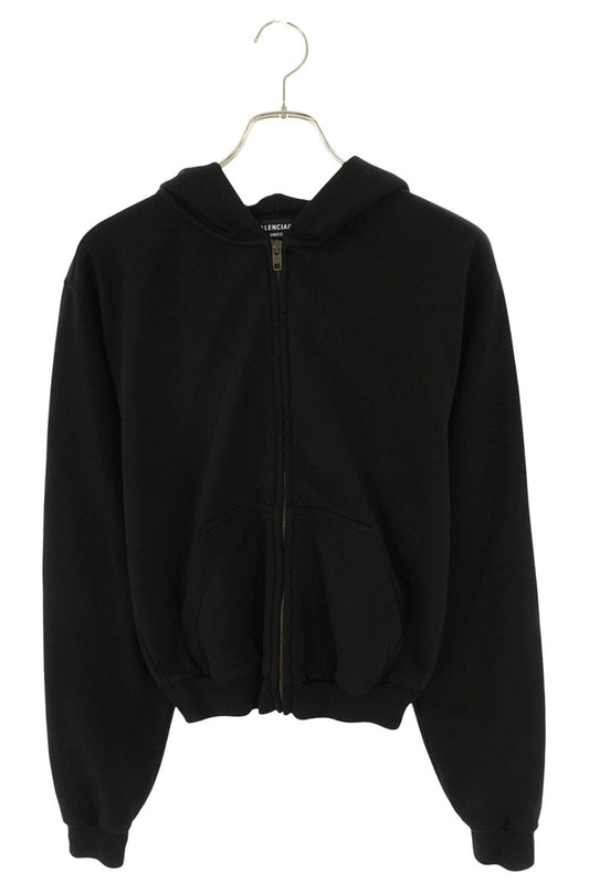 BALENCIAGA Back Logo Tab Cropped Zip Hoodie Size XXS