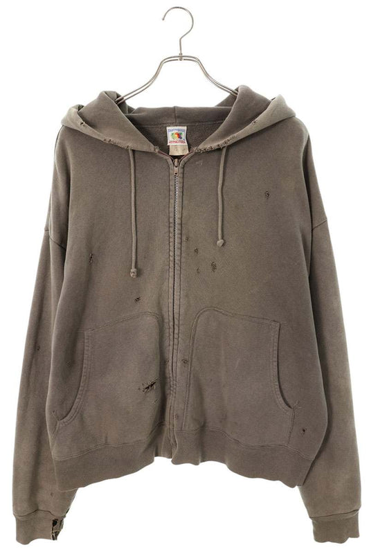 SAINT MICHAEL Distressed Zip-Up Hoodie Gray Size L