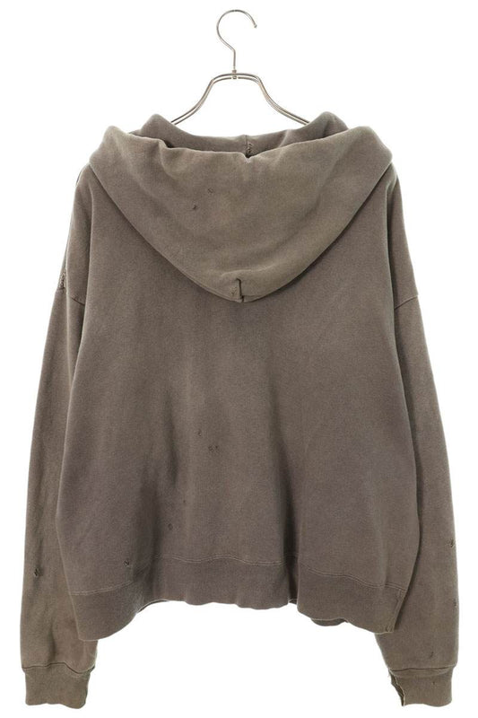 SAINT MICHAEL Distressed Zip-Up Hoodie Gray Size L