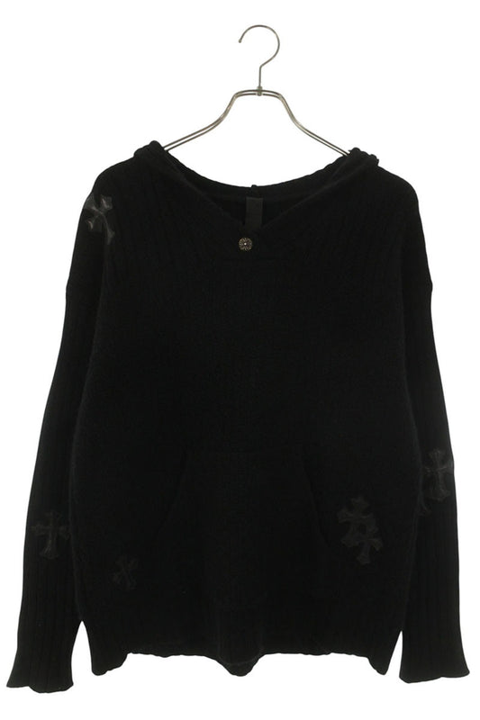Chrome Hearts Cashmere Leather Patch Hoodie Black Size M