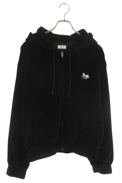CELINE 26SS Velvet Zip-Up Hoodie Black Size L